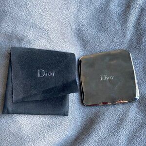 Christian Dior Compact Square Silver Tone Pocket Mirror with Pouch